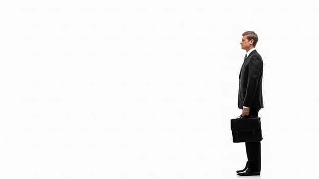 A man in a suit standing with a briefcase photo