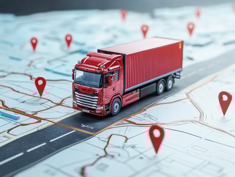 Delivery truck navigating a map with location markers photo