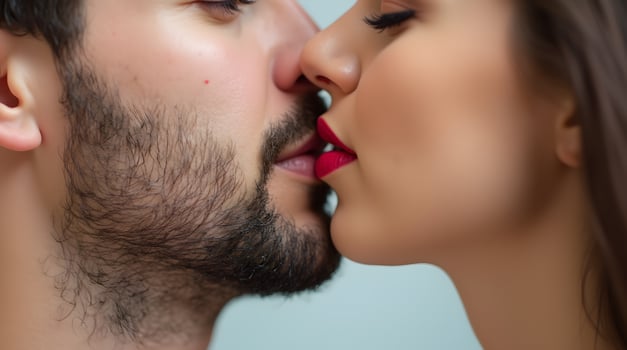 A man and woman kissing each other photo