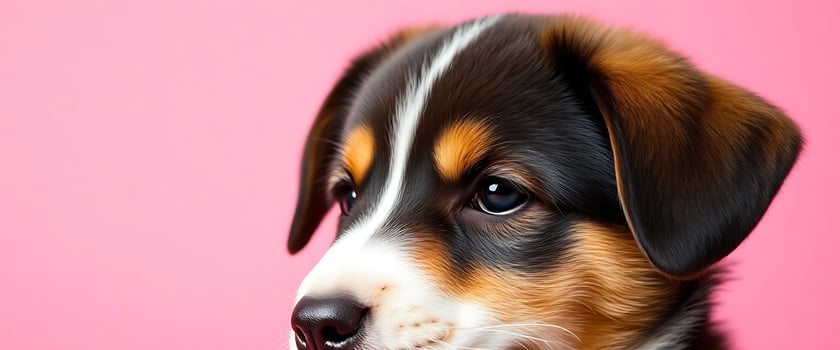 close up of a dog on a pink background photo