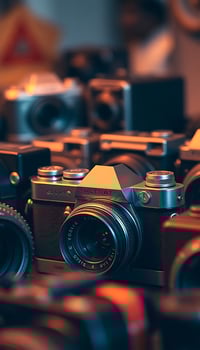 group of cameras sitting next to each other photo