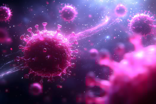 Close-Up of Vibrant Pink Virus Cells Under Microscope for Scientific Study photo