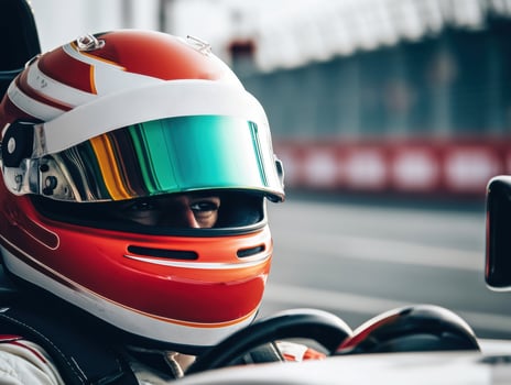 Race car driver prepares for competition on a challenging track photo