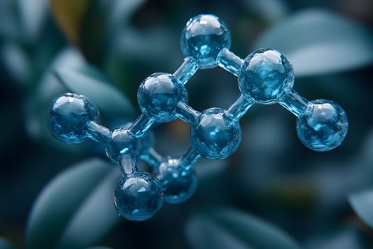 Blue 3D Molecular Structure in Nature Scene for Science and Education Designs photo