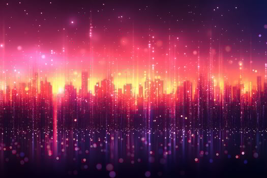 Vibrant Abstract Cityscape at Sunset with Digital Lights for Modern Design photo