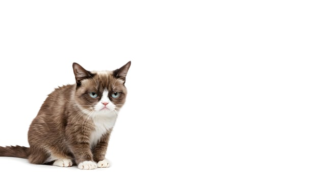Sitting Cat Looking at Camera with Serious Expression on White photo