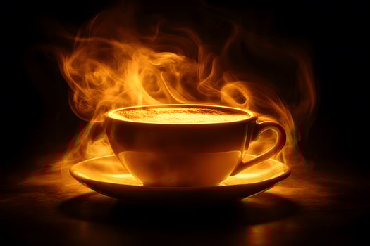 Steaming Coffee Cup with Golden Light for Cozy Cafe Ambiance and Warmth in Autumn Mornings photo