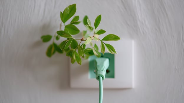 Powering Nature with a Plant Connected to an Electrical Outlet in a Modern Space photo