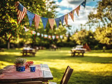 Festive outdoor gathering with decorations for summer celebration photo