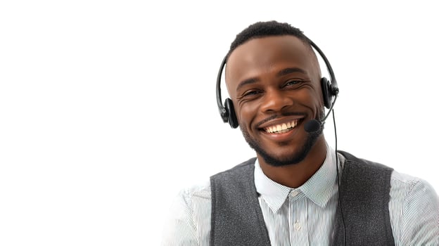 A smiling black man wearing a headset photo