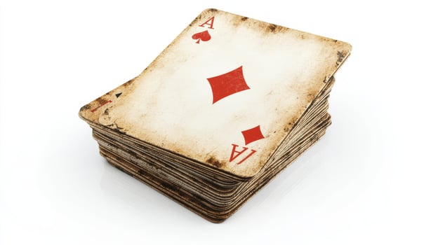 A vintage, aged deck of playing cards, stacked high. photo