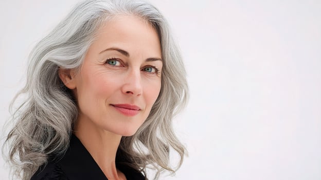A woman with gray hair and a black shirt photo