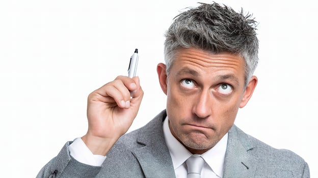 A man in a suit and tie holding a pen photo