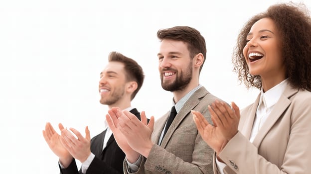 Three business people clapping together photo