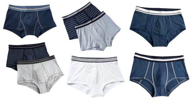 Set of different colored men's briefs isolated on white background. photo