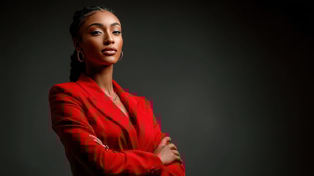 A beautiful black woman in a red suit photo