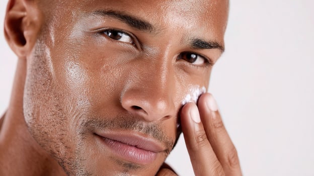 A man is applying a cream to his face photo