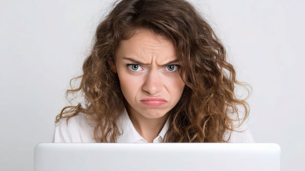 A woman with curly hair looking at a laptop photo