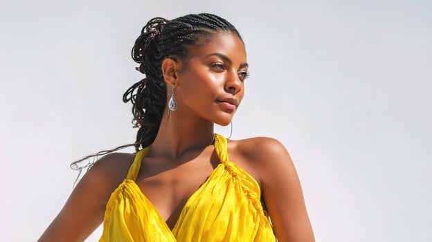A woman in a yellow dress with braids photo