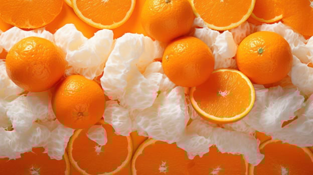 Fresh oranges and grapefruit arrangement, vibrant citrus fruits. photo