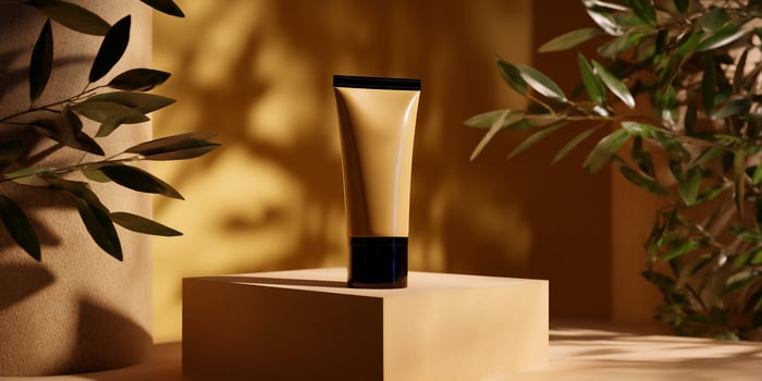 Golden Skin Care Tube in Natural Setting photo