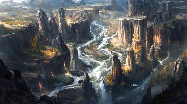 Aerial View of a Deep Canyon with Meandering River photo