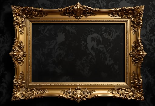 Golden frame on black background photo