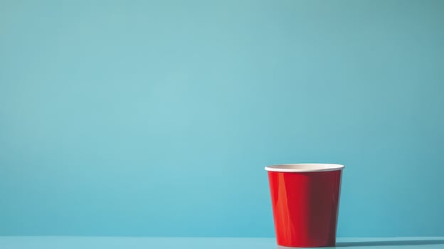 Simple red cup against a blue backdrop photo