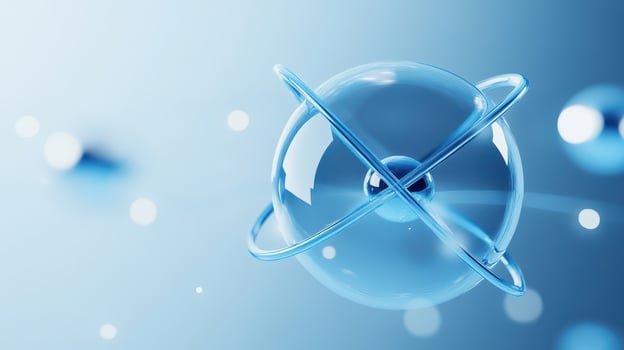 3D atom model on blue background photo