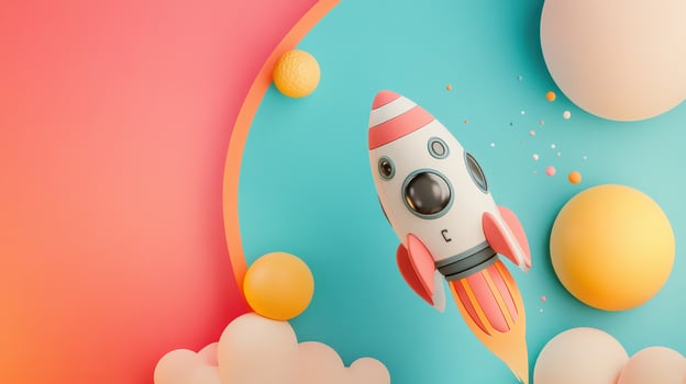 Colorful rocket on pastel backdrop photo