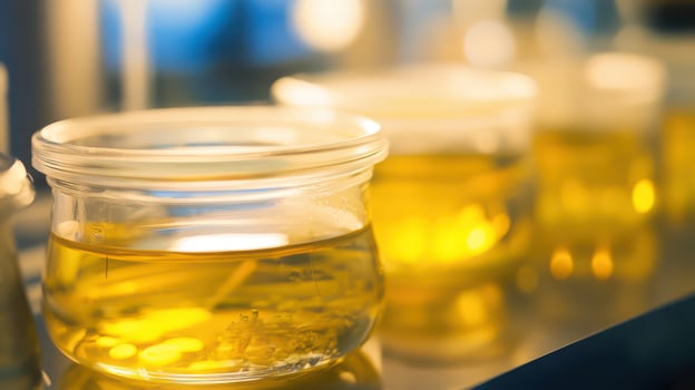 Experiment with various oils in glass containers photo