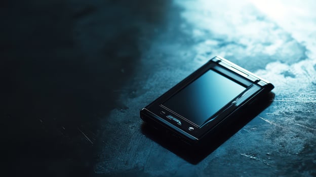 Old style smartphone on textured dark surface photo
