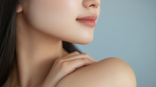 Close up profile view of a woman's delicate features. photo