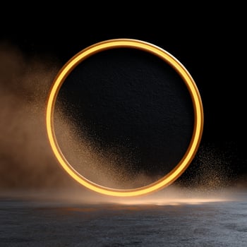 Golden ring frame on dark background with dust photo