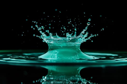 A green water drop splashing into the water photo