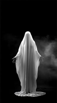halloween ghost, ghost stands with its back photo
