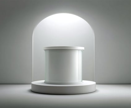 Minimalistic showcase with white arch and display platform photo