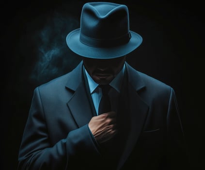 mysterious man in coat in the dark shadows photo