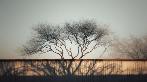 A tree is silhouetted against a wall photo