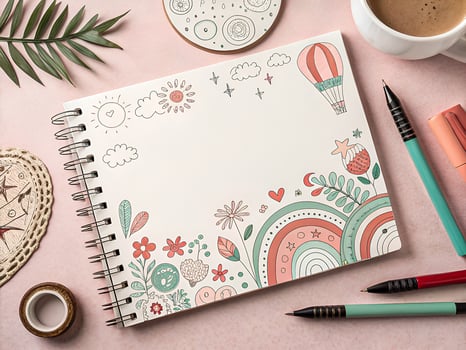 Whimsical Creativity Workspace with Artistic Doodles photo