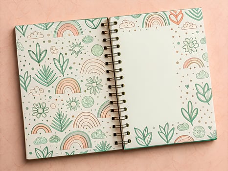 Whimsical Nature Themed Notebook with Colorful Illustrations photo