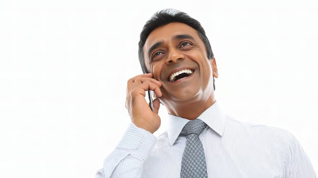A man in a shirt and tie talking on a cell phone photo