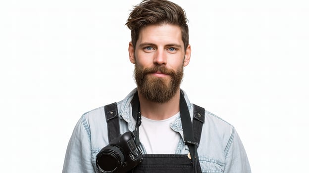 A bearded man with a camera and beard photo