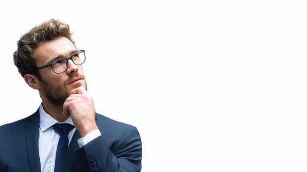 A man in a suit and glasses is thinking photo