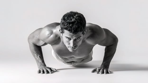 A man doing push ups on a white background photo