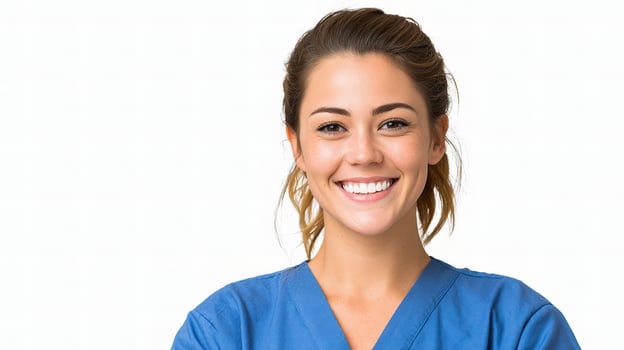 A woman in scrub clothes smiling photo