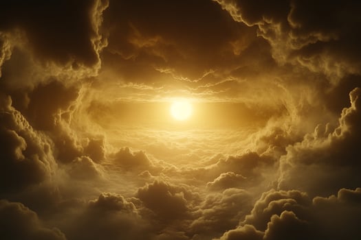 The sun is shining through the clouds in this photo
