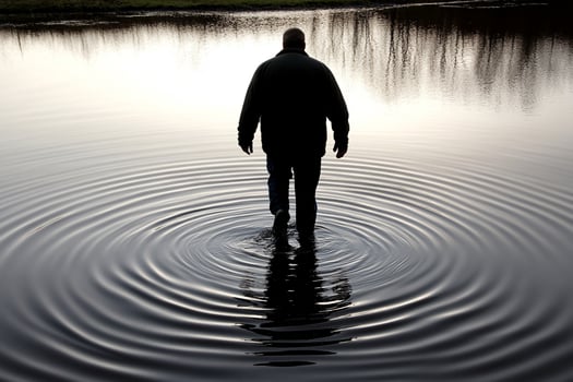 A man standing in the water with ripples photo