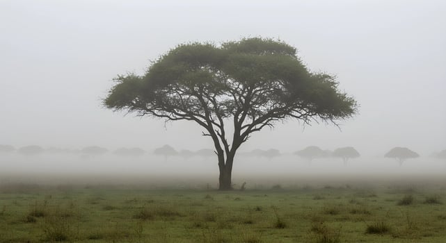 Tree in Foggy Field photo