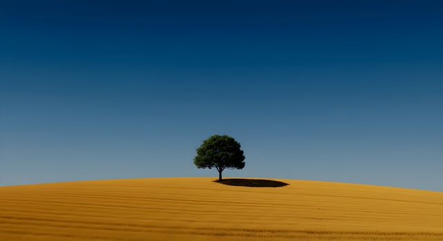 Lone Tree on Golden Field Under Blue Sky photo
